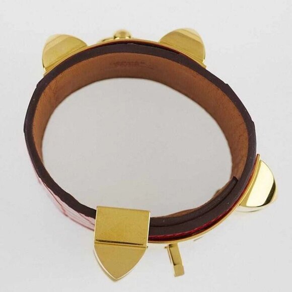 Hermes Geranium Matte Alligator Gold Plated Collier de Chien Cuff Bracelet - Picture 7 of 9